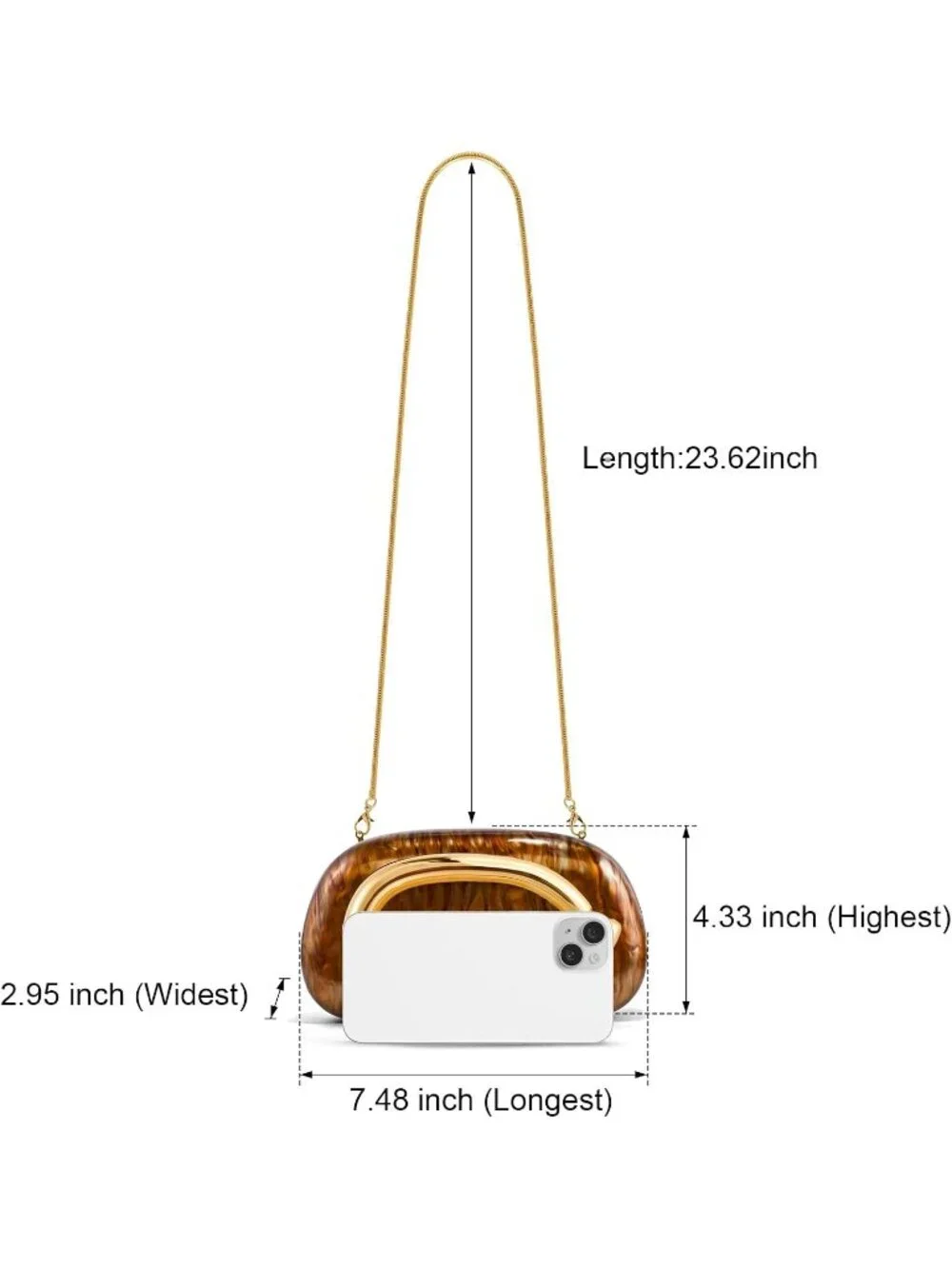 👜Women's Marble Coffee Acrylic Clutch Gold Handle Evening Bag Party